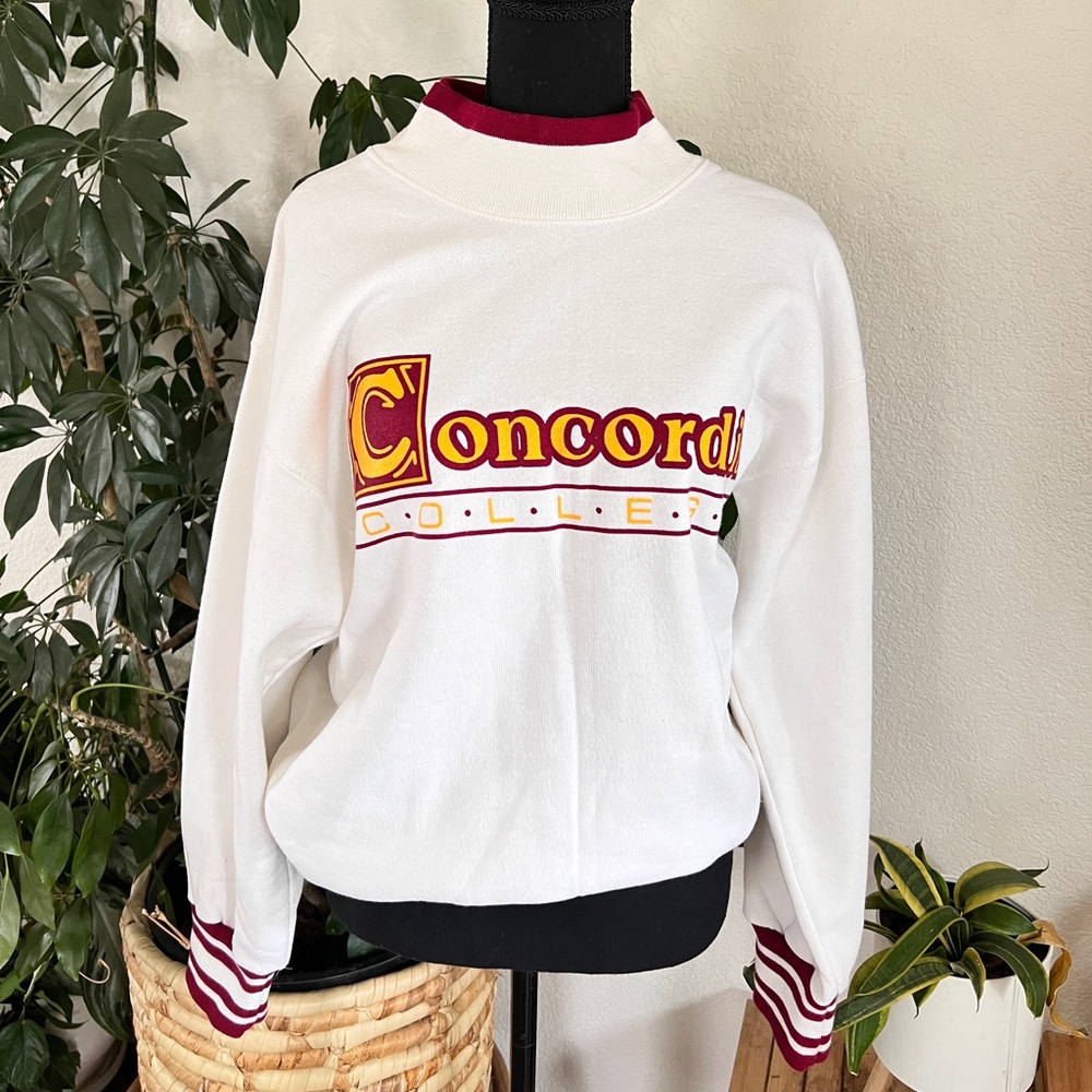 Retro White and Red Concordia College Crewneck Sweater